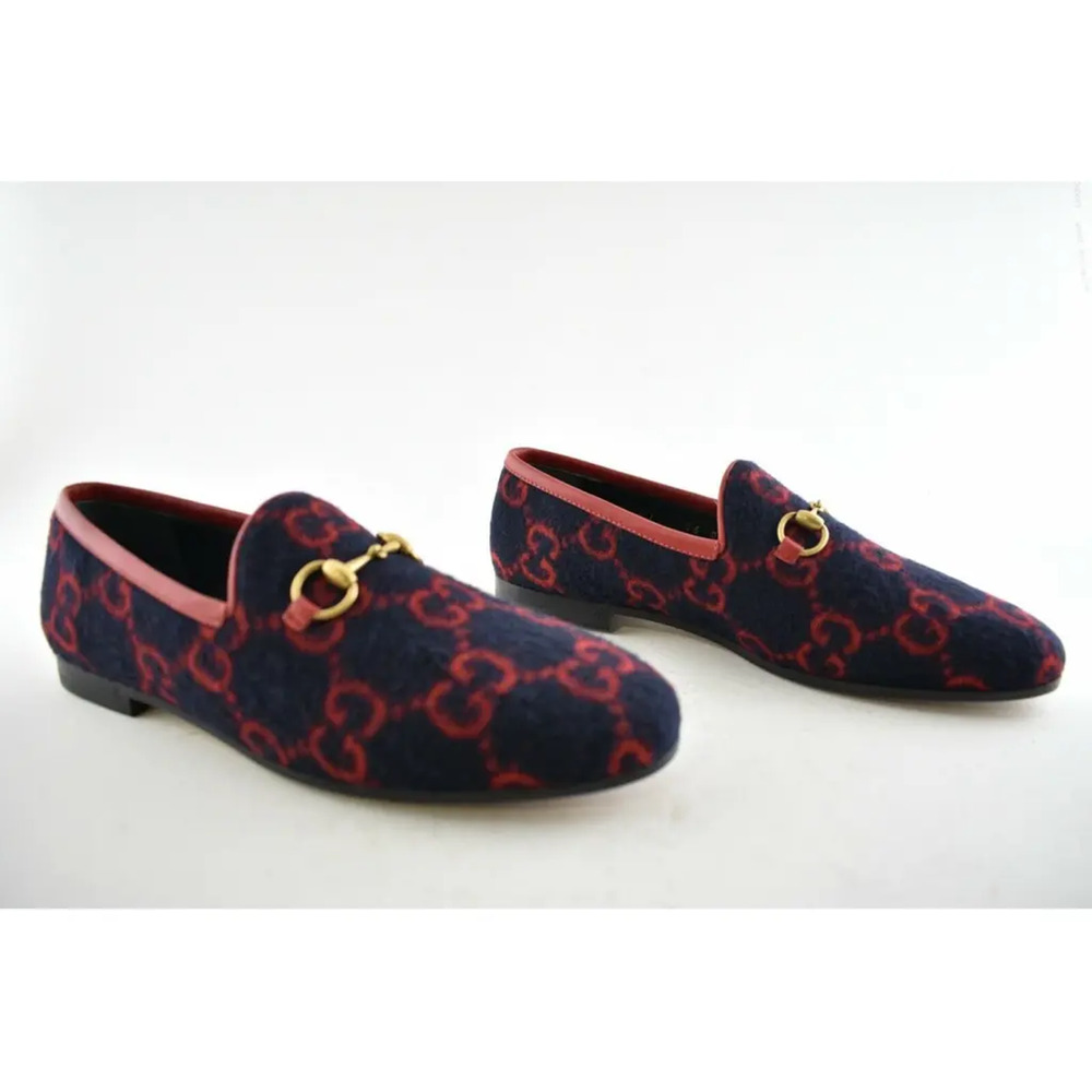 Gucci New Jordaan Wool Blue Red GG Logo Horsebit Loafer Mule Slipper Flat 38 - Picture 4 of 12